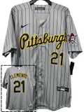 Jersey Piratas de Pittsburgh Gris Rayas Clemente #21 Pirates