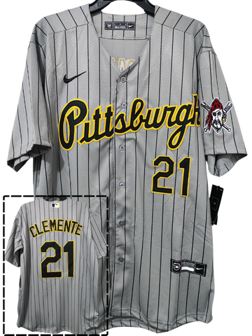Jersey Piratas de Pittsburgh Gris Rayas Clemente #21 Pirates