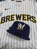 Jersey Cerveceros de Milwaukee Brewers Blanco rayas Yelich 22