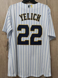Jersey Cerveceros de Milwaukee Brewers Blanco rayas Yelich 22