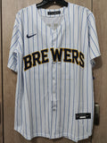 Jersey Cerveceros de Milwaukee Brewers Blanco rayas Yelich 22