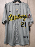 Jersey Piratas de Pittsburgh Gris Rayas Clemente #21 Pirates