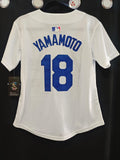 Jersey Dodgers de Los Angeles World series 2025 Blanco Yamamoto #18 Dama