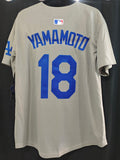Jersey Dodgers de Los Angeles World series 2025 Gris Yamamoto #18