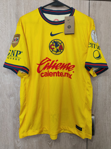 Jersey America Amarilla Local temporada 24-25 version aficionado con parches de bicampeon