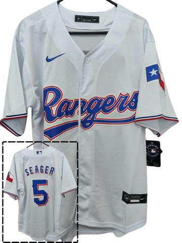 Jersey Rangers de Texas blanca Seager #5