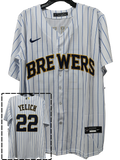 Jersey Cerveceros de Milwaukee Brewers Blanco rayas Yelich 22