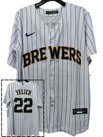 Jersey Cerveceros de Milwaukee Brewers Blanco rayas Yelich 22