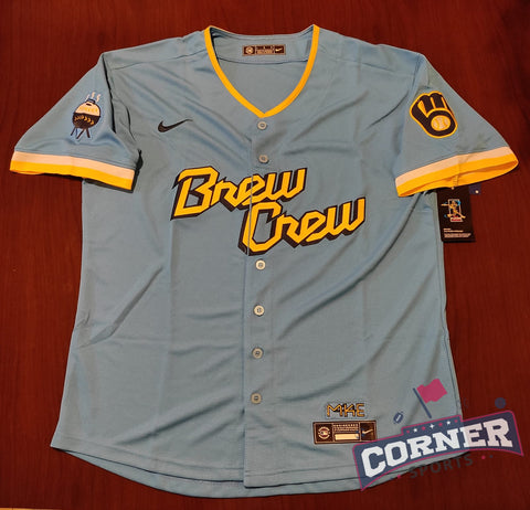 X X Jersey Brewers Cerveceros de Milwaukee City Connect Azul Brew Crew